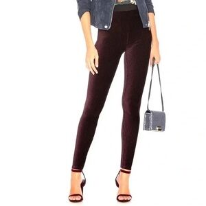 Free People Here We Go High Waist Stripe Velvet Leggings Berry Combo Boho Purple